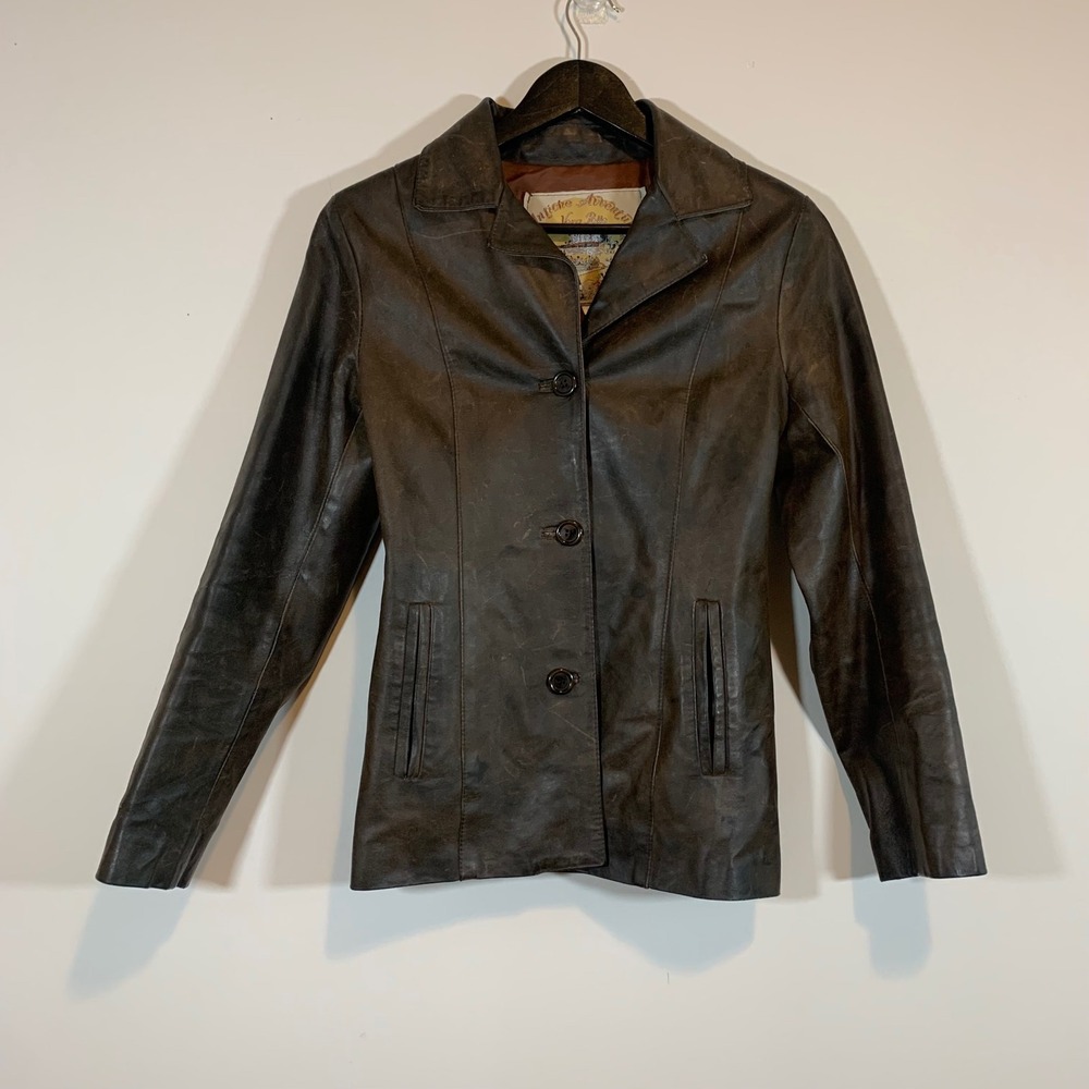 Vintage Vera Pelle Antiche Genuine Leather Distressed Brown Moto Biker Jacket XS